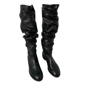 Stuart Weitzman Black Leather To the Knee Slouchy Flatscrunchy Boots Size: 8M